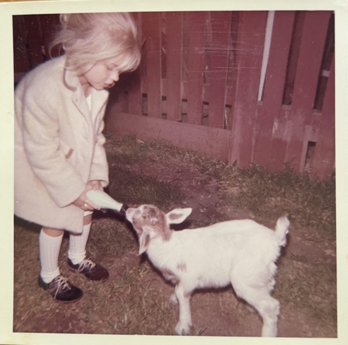 Elizabeth Crook and her goat Bilbo Baggins